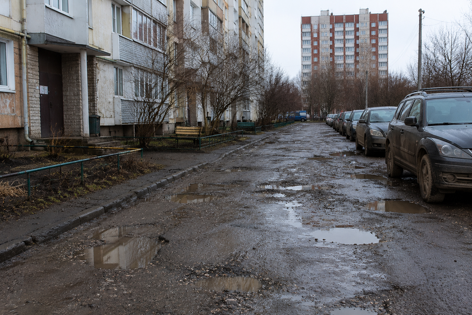 Двор до асфальтирования — ямы, лужи и грязь
